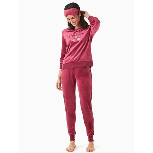 Kate Spade XL Sparkle And Shine Velour Crewneck Sweatshirt Burgundy Soft Lounge - Picture 2 of 10
